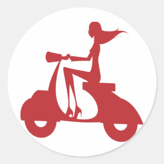 Girl Scooter red Classic Round Sticker