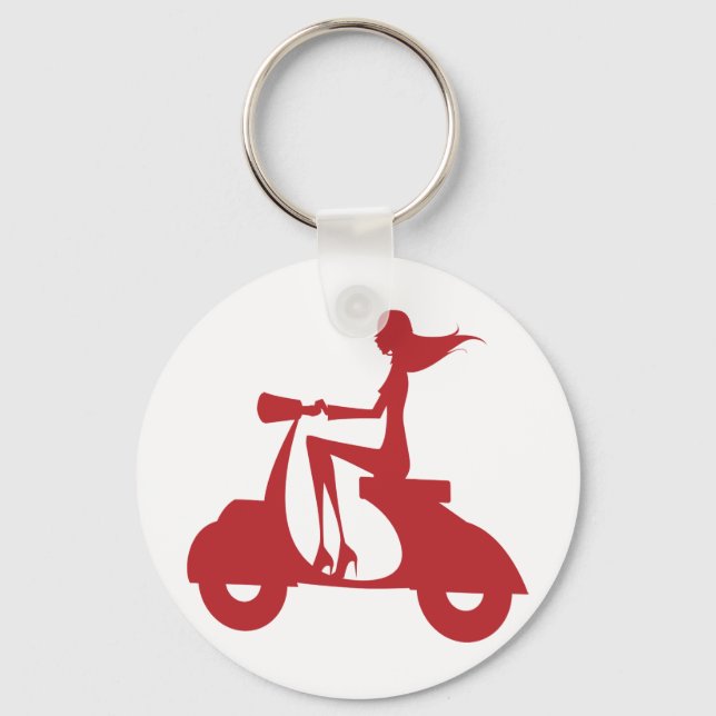 Girl Scooter red Key Ring (Front)
