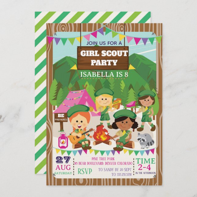 Girl Scouts Camping Birthday Party  Invitation (Front/Back)