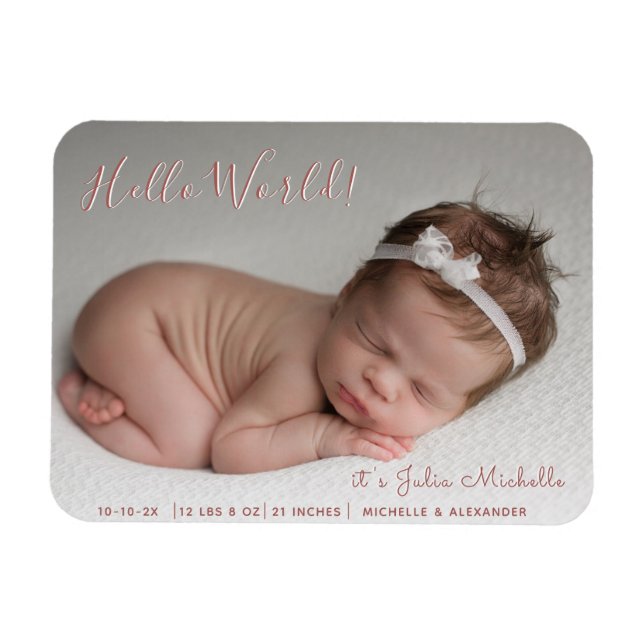 Girl Script Newborn Stats Photo Birth Announcement Magnet (Horizontal)