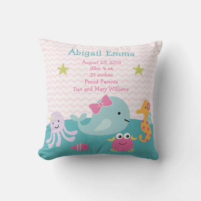 Girl Sea Animals Ocean Life Baby Pillow Keepsake (Front)