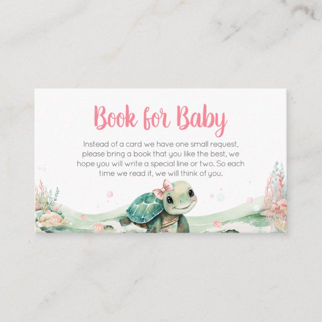 Girl Sea Turtle Baby Shower Books for Baby Enclosure Card (Front)