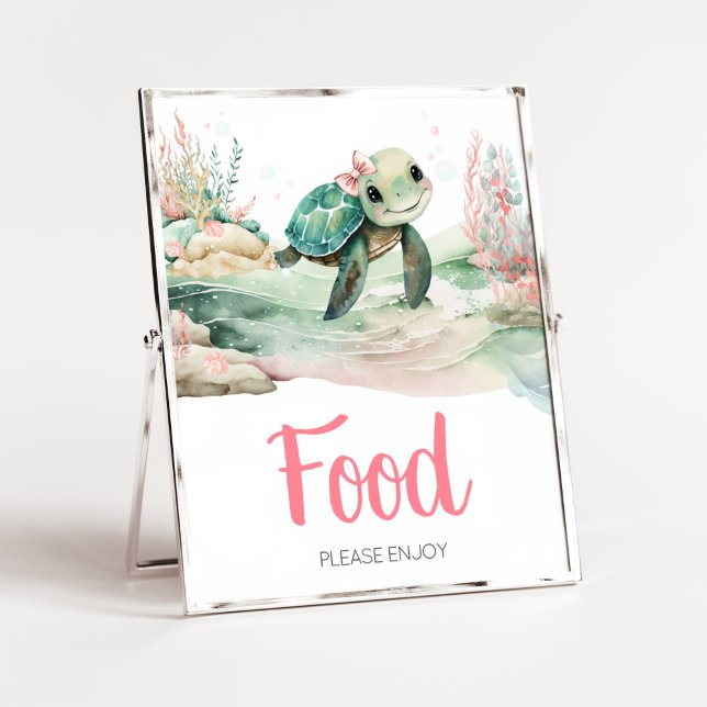 Girl Sea Turtle Baby Shower Food Poster (A Little Hatching Is On the Way Baby Shower Food Sign)