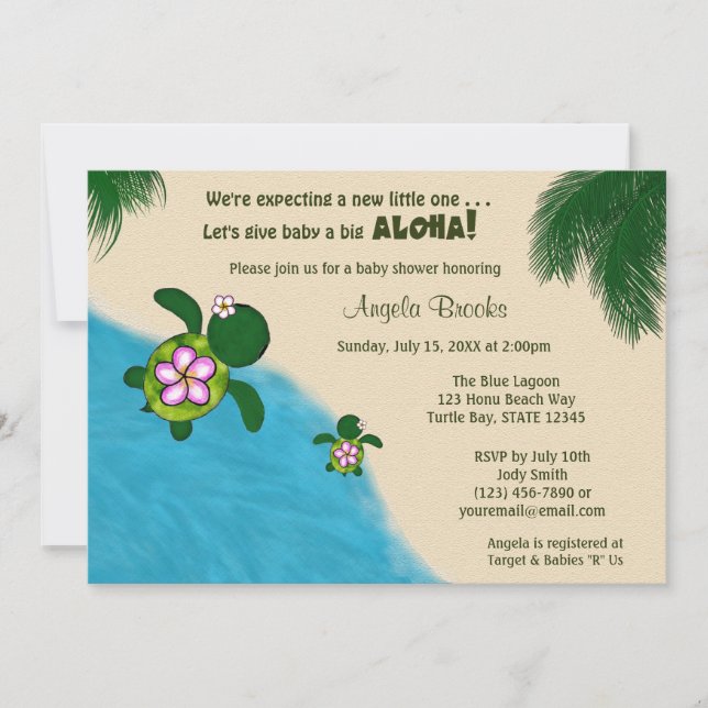 GIRL Sea TURTLE Baby Shower Invite PINK (Honu) 01A (Front)