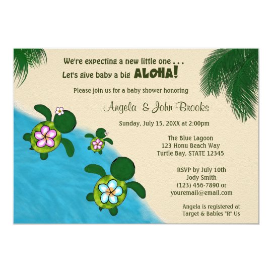 GIRL Sea TURTLE Baby Shower Invite PINK (Honu) 01B