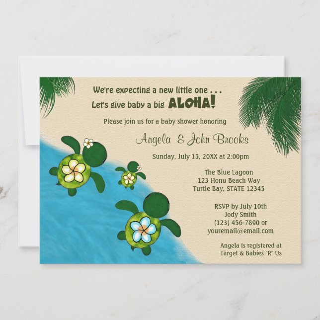 GIRL Sea TURTLE Baby Shower Invite YEL (Honu) 03B2 (Front)