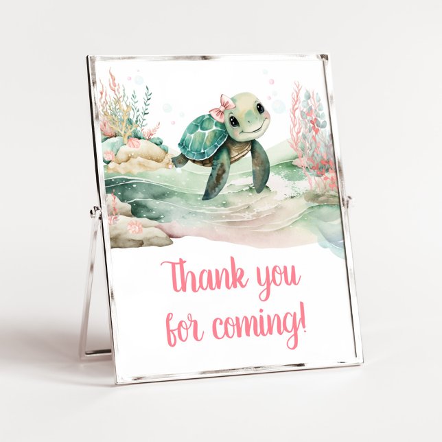 Girl Sea Turtle Baby Shower Thank you for Coming Poster (A Little Hatching Is On the Way Baby Shower Thank you for Coming Sign)