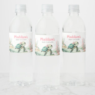 Girl Sea Turtle Baby Shower Water Bottle Label