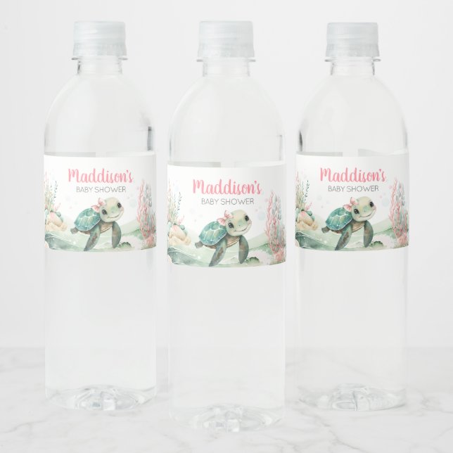 Girl Sea Turtle Baby Shower Water Bottle Label (Bottles)