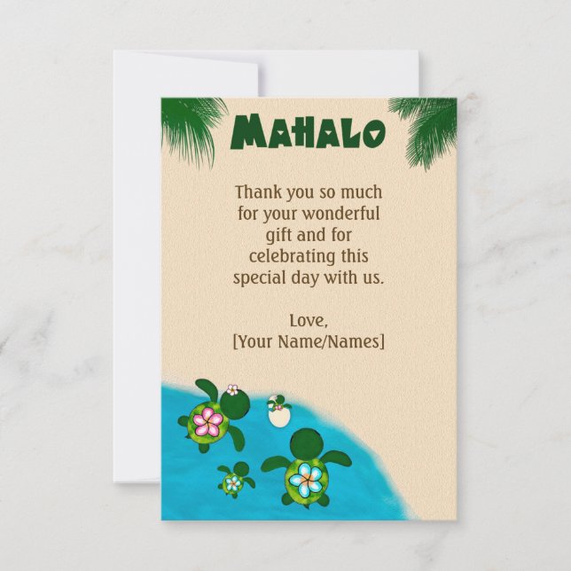 GIRL Sea TURTLE Family Baby Shower Thank You FLAT (Front)