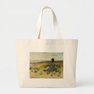 Girl Seated by the Sea Large Tote Bag