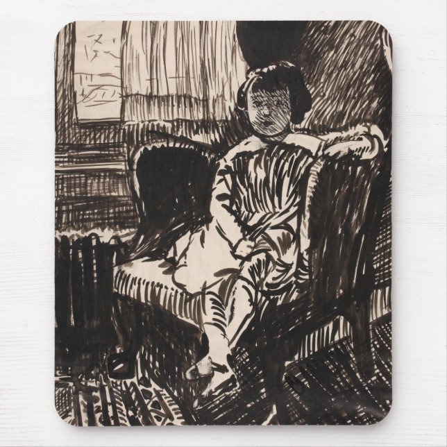 Girl Seated in Chair (ca. 1917-1918)  Canvas Print Mouse Mat (Front)