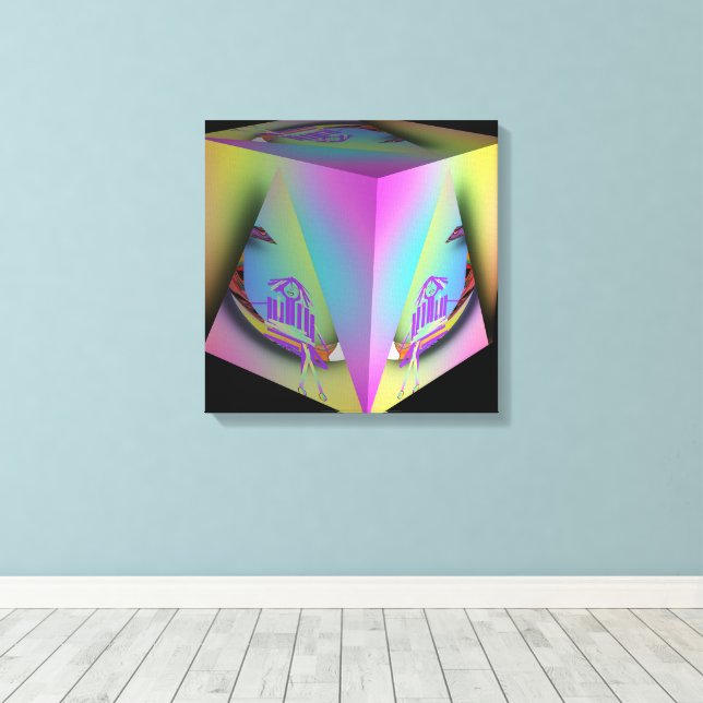 Girl Seated In Pyramid Cube Canvas Print (Insitu(Wood Floor))