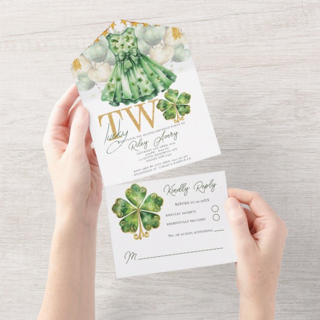 Girl Second Birthday St Patrick's Day Rsvp All In One Invitation (Tearaway)