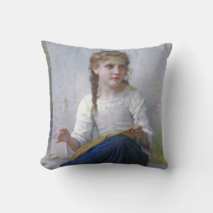 Girl Sewing, Bouguereau Cushion