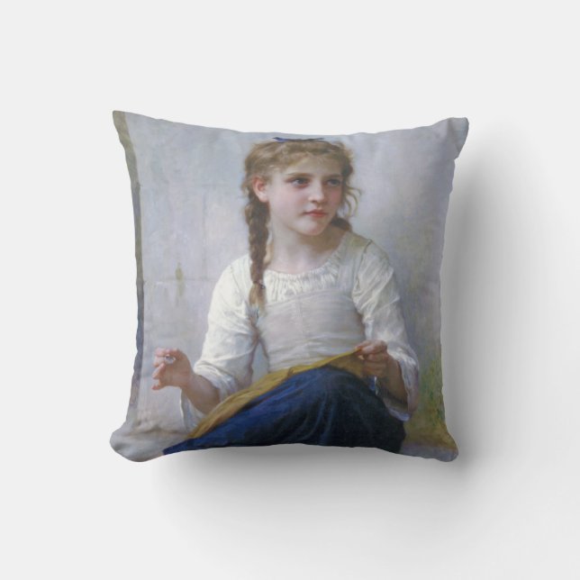 Girl Sewing, Bouguereau Cushion (Front)
