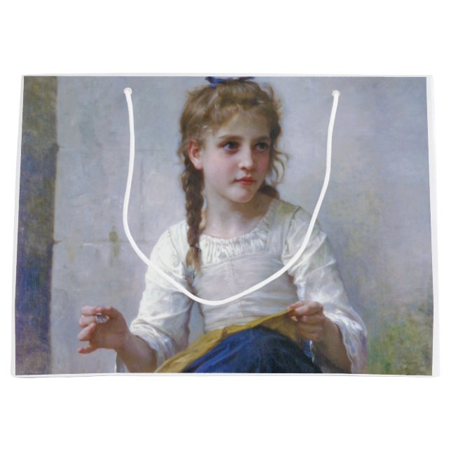 Girl Sewing, Bouguereau Large Gift Bag (Front)