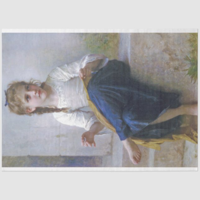 Girl Sewing, Bouguereau Tissue Paper (Front)