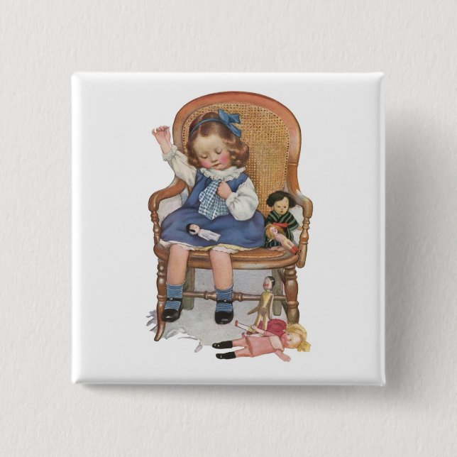 Girl Sewing Dollies 15 Cm Square Badge (Front)