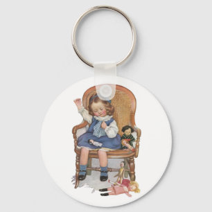 Girl Sewing Dollies Key Ring