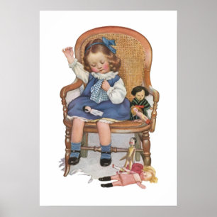 Girl Sewing Dollies Poster