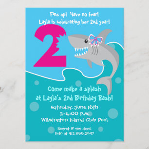 Girl Shark Bite Invite- 2nd Birthday Party Invitation