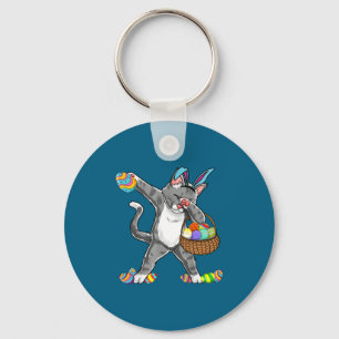 Girl Shirt Dabbing Cat Bunny Rabbit Easter Key Ring
