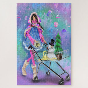 Girl Shopping Christmas Gifts Puzzle Painting