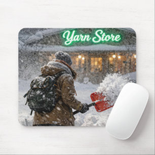 Girl Shoveling a Path to a Yarn Store Mouse Mat