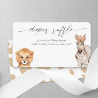 Girl Shower Diaper raffle Ticket, Safari Animals 