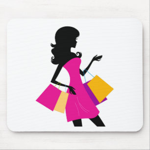 Girl silhouette black Shopping girl Mouse Mat