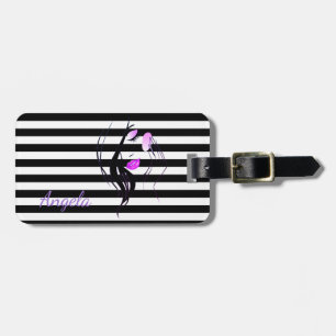 Girl Silhouette, Black, White Stripes Personalised Luggage Tag