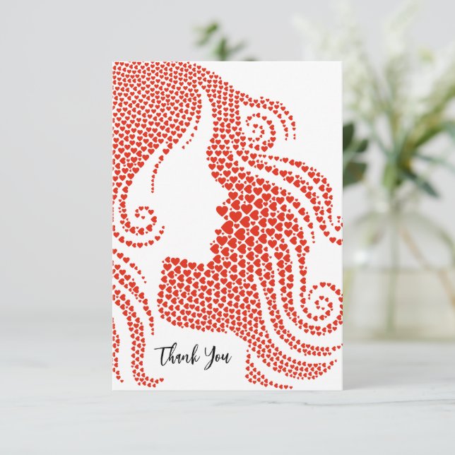 Girl Silhouette Mini Hearts Graduation Thank You Card (Standing Front)