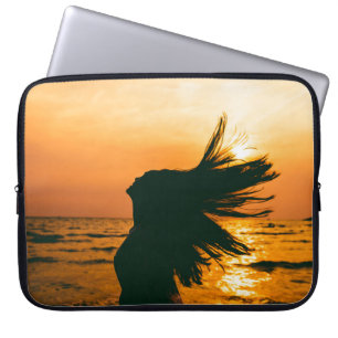 Girl silhouette, sea sunset, freedom. laptop sleeve