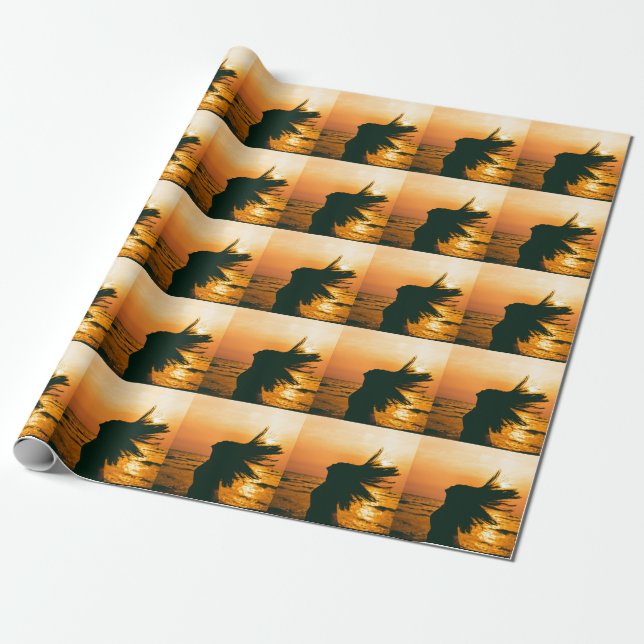 Girl silhouette, sea sunset, freedom. wrapping paper (Unrolled)