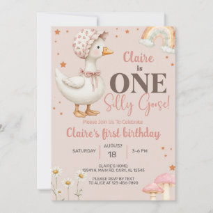 Girl Silly Goose 1st first birthday invite, goose. Invitation