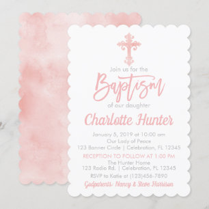 Girl Simple Elegance Pink Baptism Invitation