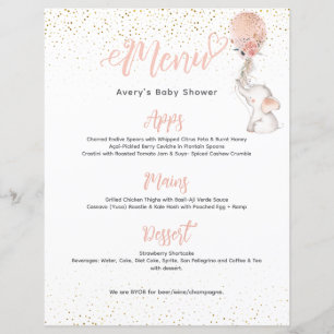  Girl Simple Elephant Balloon Baby Shower Menu