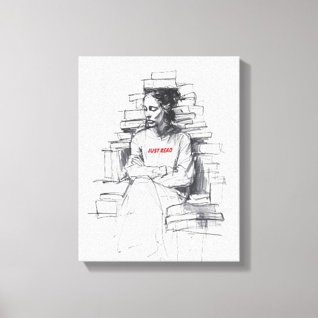 Girl Sitting on Book Throne - "Just Read" Canvas Print (Front)