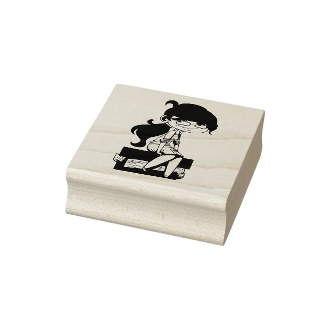 Girl sitting on Books Rubber Stamp (Stamp)
