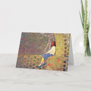 Girl Sitting on Garden Wall Day Dreaming Card