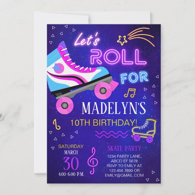 Girl Skate Let's Roll Birthday Invitation (Front)