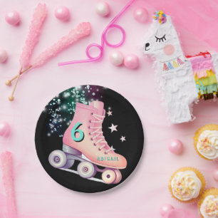  Girl Skate Party Black Neon Birthday  Paper Plate