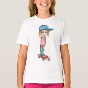 Girl Skateboarder on Ringer style T-Shirt