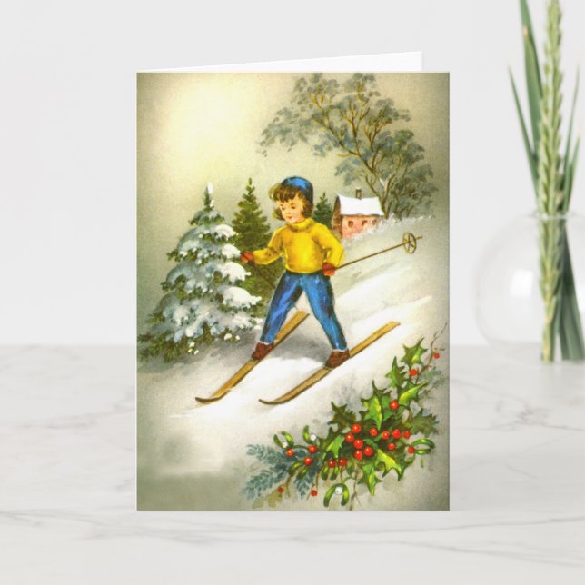 Girl ski-ing holiday card (Front)