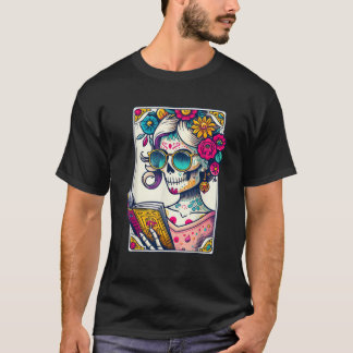 Girl Skull Read book The Reader Ghost Tarot Card T T-Shirt