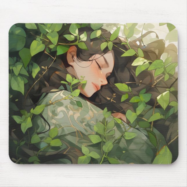 Girl Sleeping in Forest Anime Mouse Mat (Front)