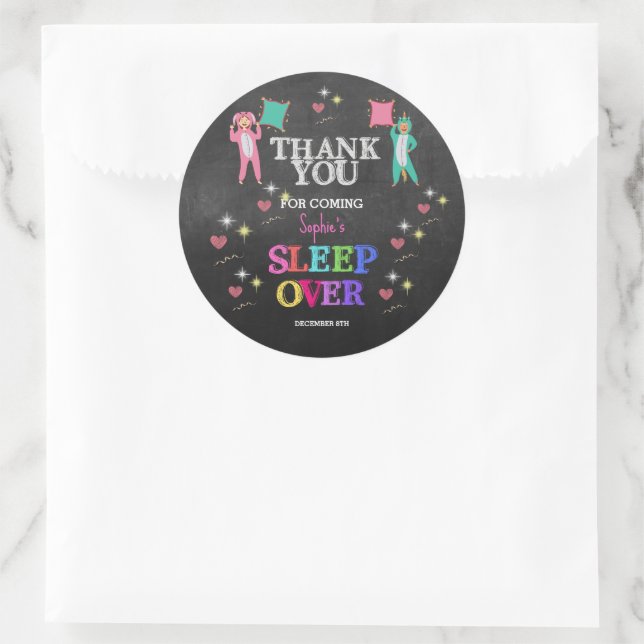 Girl Sleepover Party Birthday Thank You  Classic Round Sticker (Bag)