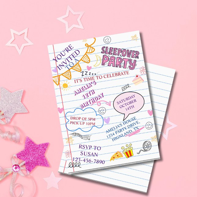 Girl Sleepover Party Teen Kids Slumber Birthday In Invitation (Girl Sleepover Party Teen Kids Slumber Birthday Invitation)