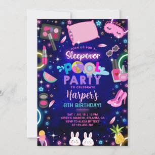 Girl sleepover pool party birthday invite. invitation